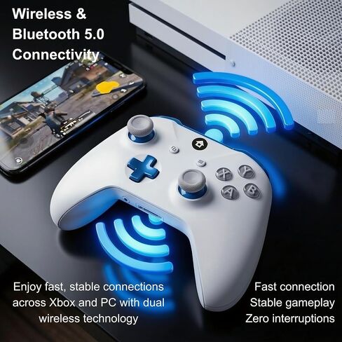 وحدة تحكم لاسلكية UT2 متوافقة مع أجهزة Xbox Series X S وXbox One وWindows PC، وحدة تحكم ألعاب بلوتوث مع بطارية قابلة للشحن 1400 مللي أمبير في الساعة، شاشة طاقة LED، اهتزاز مزدوج، عصا تحكم دقيقة، مقبس سماعة رأس 3.5 مم، أبيض in Saudi Arabia