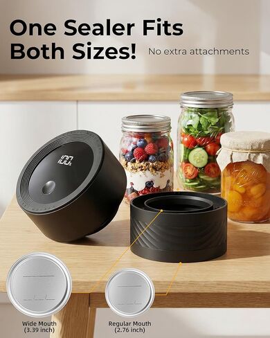 Electric Mason Jar Vacuum Sealer Kit with Auto-Stop, 1200mAh Cordless Jar Vacuum Sealer for Wide & Regular Mouth Mason Jars, Portable Automatic Vacuum Sealer with 10 Lids & 2 Vacuum Bags in Saudi Arabia