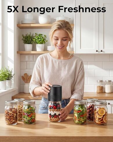 Electric Mason Jar Vacuum Sealer Kit with Auto-Stop, 1200mAh Cordless Jar Vacuum Sealer for Wide & Regular Mouth Mason Jars, Portable Automatic Vacuum Sealer with 10 Lids & 2 Vacuum Bags in Saudi Arabia