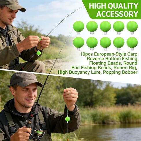 10pcs European-Style Carp Reverse Bottom Fishing Floating Beads, Round Bait Fishing Beads, Roneri Rig, High Buoyancy Lure, Popping Bobber in Saudi Arabia