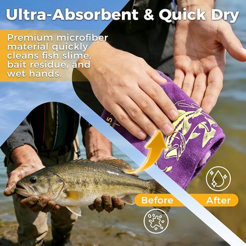 2PCS Fishing Towel with Built-in Ruler and Retractable Carabiner Clip, 25.5" X9.8 Premium Microfiber Towel for Cleaning Hands & Tackle Gear, Bass Accessories, Fishing Gifts for Men Dad in Saudi Arabia
