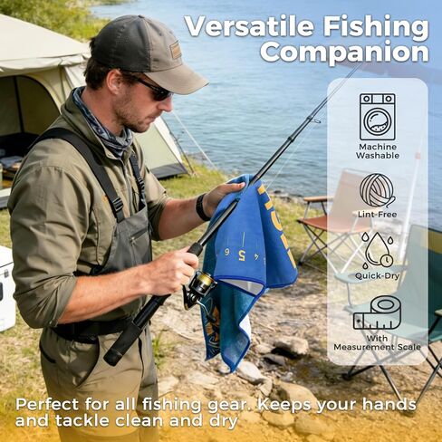 2PCS Fishing Towel with Built-in Ruler and Retractable Carabiner Clip, 25.5" X9.8 Premium Microfiber Towel for Cleaning Hands & Tackle Gear, Bass Accessories, Fishing Gifts for Men Dad in Saudi Arabia