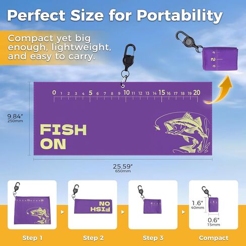 2PCS Fishing Towel with Built-in Ruler and Retractable Carabiner Clip, 25.5" X9.8 Premium Microfiber Towel for Cleaning Hands & Tackle Gear, Bass Accessories, Fishing Gifts for Men Dad in Saudi Arabia