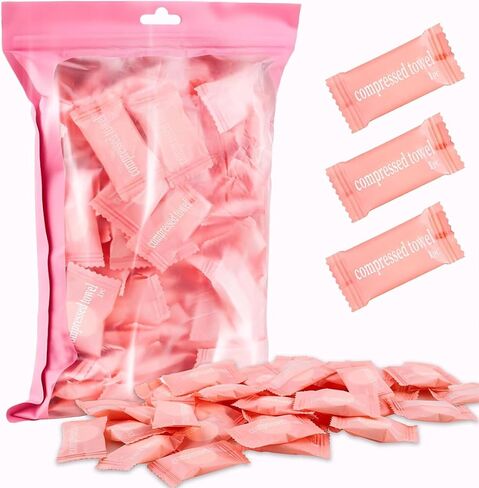 50Pcs Compressed Towel Tablets - Individually Wrapped Portable Mini Disposable Face Towels, Ideal for Travel, Camping, Hiking, Beauty & Home Use in Saudi Arabia