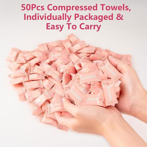 50Pcs Compressed Towel Tablets - Individually Wrapped Portable Mini Disposable Face Towels, Ideal for Travel, Camping, Hiking, Beauty & Home Use in Saudi Arabia