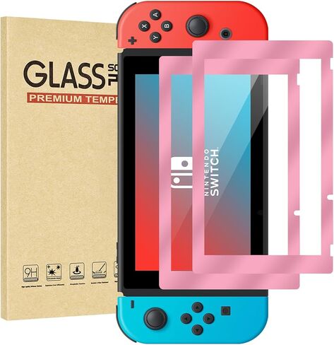 2-Pack Pink Border Tempered Glass Screen Protector for Switch Model 2017 [6.2 Inch]，HD Clear, Anti Scratch, Anti-Fingerprint, Shatterproof，Bubble Free, 9H Hardness, Ultra Thin in Saudi Arabia