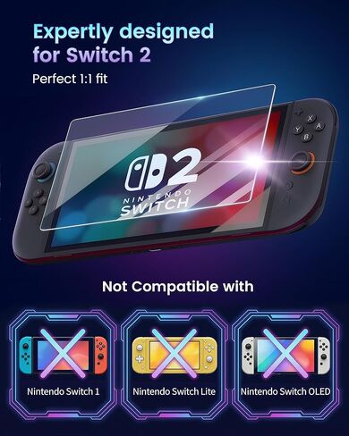 TRANSNOVO 2-Pack for Switch 2 واقي شاشة من الزجاج المقسى مع دليل المحاذاة، مقاوم للخدش 9H، تثبيت خالٍ من الفقاعات لمدة 10 ثوانٍ للمستخدمين لأول مرة، زجاج حساس للمس فائق الوضوح (عبوتان) in Kuwait