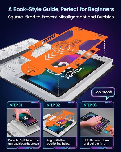 TRANSNOVO 2-Pack for Switch 2 واقي شاشة من الزجاج المقسى مع دليل المحاذاة، مقاوم للخدش 9H، تثبيت خالٍ من الفقاعات لمدة 10 ثوانٍ للمستخدمين لأول مرة، زجاج حساس للمس فائق الوضوح (عبوتان) in Kuwait