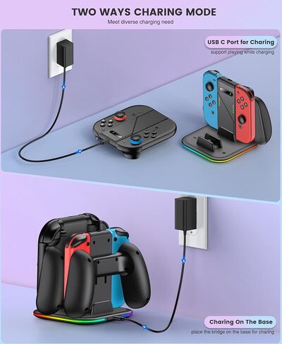 حامل قبضة الشحن لـ Switch 2 / Switch [التشغيل أثناء الشحن] محطة شاحن متوافقة مع Nintendo 2 w Dynamic Light in Kuwait