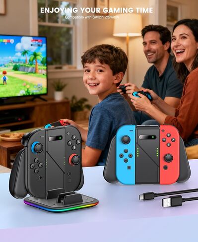 حامل قبضة الشحن لـ Switch 2 / Switch [التشغيل أثناء الشحن] محطة شاحن متوافقة مع Nintendo 2 w Dynamic Light in Kuwait
