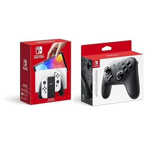 نموذج نينتندو سويتش OLED مع حزمة ألعاب وحدة التحكم Joy-Con Switch Pro باللون الأبيض in Kuwait