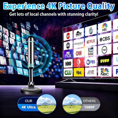 TV Antenna for Smart TV Indoor, Long Range Reception HD Digital TV Antenna for Local Channels Supports 4K 1080p with Strong Magnetic Base for Easy Installation, 10ft HD Coax Cable in Saudi Arabia