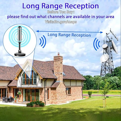 TV Antenna for Smart TV Indoor, Long Range Reception HD Digital TV Antenna for Local Channels Supports 4K 1080p with Strong Magnetic Base for Easy Installation, 10ft HD Coax Cable in Saudi Arabia