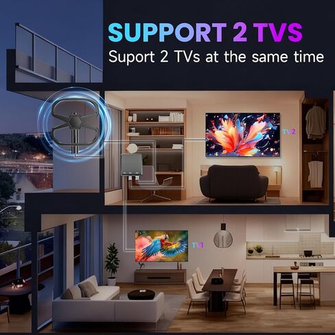 هوائي التلفزيون في الهواء الطلق - دعم 2 TVS، 4000+ ميل هوائيات رقمية طويلة المدى تلفزيون ذكي داخلي، هوائيات HD قنوات محلية استقبال 360 درجة، أقوى هوائي مكبر للصوت - دعم 8K 4K 1080p-38 Ft Cable in Kuwait