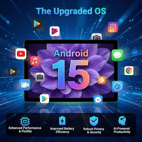 تابلت جليسو، تابلت أندرويد 10 بوصة، 20 جيجابايت + 128 جيجابايت + 2 تيرابايت، تابلت أندرويد 15 مع ثماني النواة، شاشة IPS HD، بطارية 5000 مللي أمبير، شحن سريع، معرف الوجه، كاميرا مزدوجة، نحيف، أسود in Kuwait