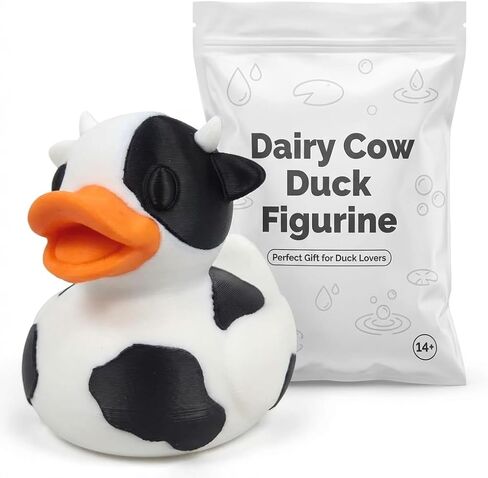 Dairy Cow Duck Figurine – Duck-Cow Hybrid – Moo-Tastic Collectible in Black & White – Funny Farm Animal Mash-Up Decor Gift for Teens & Adults – 3D Printed in Canada in Saudi Arabia