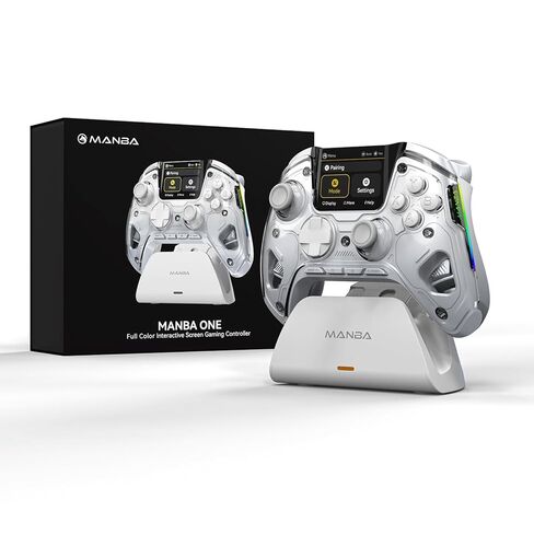 جهاز تحكم لاسلكي مدمج بشاشة عرض Manba One للكمبيوتر الشخصي/Switch/Switch 2/iOS/Android مع قاعدة شحن، وعصا تحكم ومشغلات تأثير القاعة، وضبط إضاءة RGB، وبطارية 1800 مللي أمبير في الساعة (أسود داكن) in Saudi Arabia