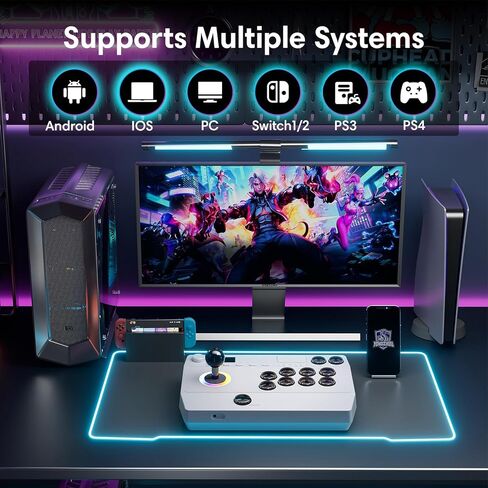 Saitake Wireless Arcade Fight Stick Joystick for PC,Android,IOS,Switch 1/2,PS3,PS4, Arcade Stick Supports Bluetooth, 2.4G Receiver and Wired Connection,with a 3.5 mm Audio Jack in Saudi Arabia