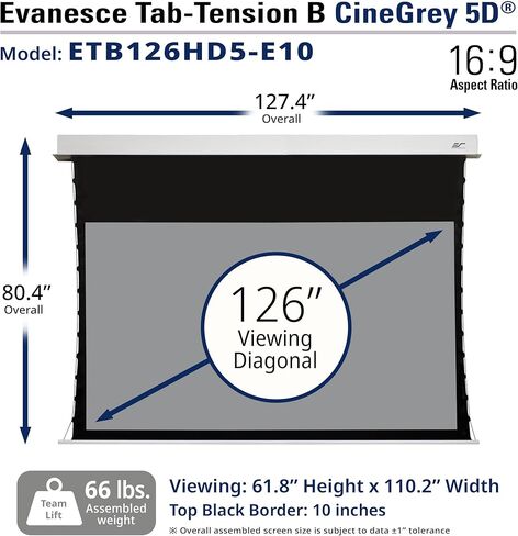 Elite Screens Evanesce Tab-Tension B CineGrey 5D, 126-inch 16:9, in Ceiling Concealed Electric Motorized Drop Down Projector Screen w Ambient Light Rejecting CG5D Projection Material, ETB126HD5-E10 in Saudi Arabia