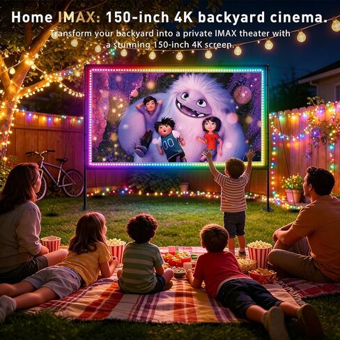 150 inch String Lights Projector Screen with Stand, USB Connection 16:9 4K HD Portable Movie Screen Indoor Outdoor,Wrinkle-Free Foldable Projection Screen for Home Theater Backyard, Office, Travel in Saudi Arabia