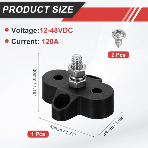 MECCANIXITY 2Pcs 12-48VDC 120A Bus Bar Marine Power Distribution Blocks, 5/16" Single Studs Automotive Busbar Terminal Block with Accessories for Car Boat Solar Wiring, Red,Black in Saudi Arabia