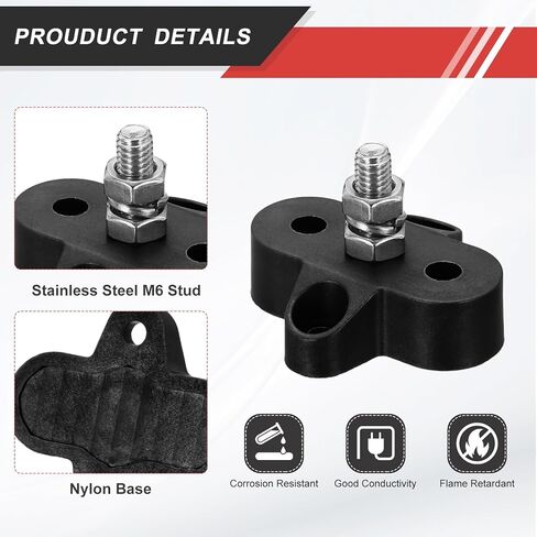MECCANIXITY 2Pcs 12-48VDC 120A Bus Bar Marine Power Distribution Blocks, 5/16" Single Studs Automotive Busbar Terminal Block with Accessories for Car Boat Solar Wiring, Red,Black in Saudi Arabia