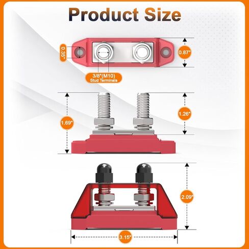 200A 12V Bus Bar, 12 Volt Power Distribution Block, 2 x 3/8" (M10) Terminal Studs 300V AC 48V DC Marine BusBar Positive & Negative for RV, Boat, Automotive, Solar System in Saudi Arabia