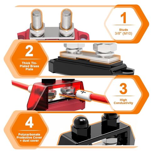 200A 12V Bus Bar, 12 Volt Power Distribution Block, 2 x 3/8" (M10) Terminal Studs 300V AC 48V DC Marine BusBar Positive & Negative for RV, Boat, Automotive, Solar System in Saudi Arabia