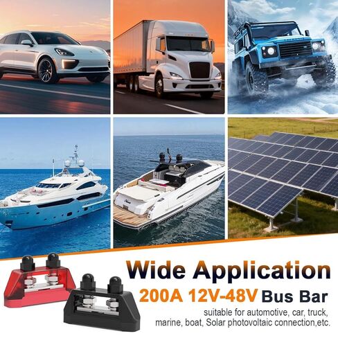 200A 12V Bus Bar, 12 Volt Power Distribution Block, 2 x 3/8" (M10) Terminal Studs 300V AC 48V DC Marine BusBar Positive & Negative for RV, Boat, Automotive, Solar System in Saudi Arabia