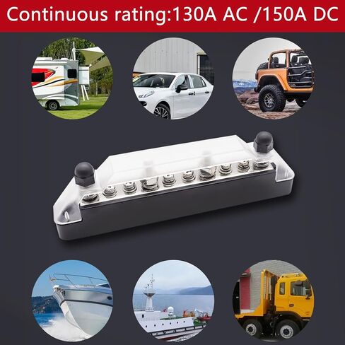 150A 12V Bus Bar Marine, 1/4" Power Distribution Block, Battery Buss Bar, Automotive Busbar Terminal Block for Car and Boat, 4 x 1/4" (M6) Posts, 6 x #8 (M4) Screws Terminals (Black+Red) in Saudi Arabia