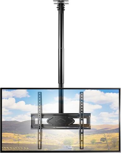 حامل تلفزيون في السقف مقاس 39 بوصة لتلفزيونات LCD LED OLED 4K مقاس 26-65 بوصة، دعامة تثبيت على السقف للتلفزيون شديدة التحمل مع عمود تمديد قابل للتعديل للارتفاع لشرفة الفناء المنزلي، بحد أقصى 400 × 400 مم، يحمل 110 رطل in Kuwait