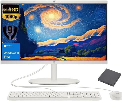 HP 21.45" FHD All-in-One PC, Intel N200 Processor, 8GB DDR5 RAM, 512GB PCIe SSD, HDMI, WiFi 6, Windows 11 Pro, Wired Keyboard & Mouse + External 9H 6-in-1 DVD Drive, Black in Saudi Arabia