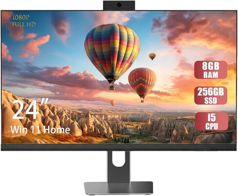 All in One Desktop Computer, 24" Display, i5 CPU Up to 3.3 GHz, 16GB RAM 256GB NVME SSD, Privacy Protection Webcam, WiFi 6 + BT 5.3, Win11 Home, Black (i5 CPU+256GB+16GB RAM) in Saudi Arabia