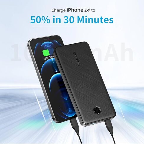 شاحن محمول SIXTHGU، بنك طاقة نحيف 10000 مللي أمبير PD 20 وات، حزمة بطارية شحن سريع USB C داخل وخارج، بنك طاقة خارجي للهاتف متوافق مع iPhone 16 15 14 13 Samsung S22 S21 Google iPad إلخ in Kuwait