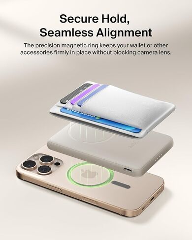 Belkin MagSafe Power Bank 5,000mAh, Ultra-Slim Portable Charger Magnetic Back Supports MagSafe Accessories On-The-Go, Wireless Battery Pack w/USB C Cable for iPhone 17, Pixel 10, Travel - Sand in Saudi Arabia
