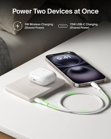 Belkin MagSafe Power Bank 5,000mAh, Ultra-Slim Portable Charger Magnetic Back Supports MagSafe Accessories On-The-Go, Wireless Battery Pack w/USB C Cable for iPhone 17, Pixel 10, Travel - Sand in Saudi Arabia