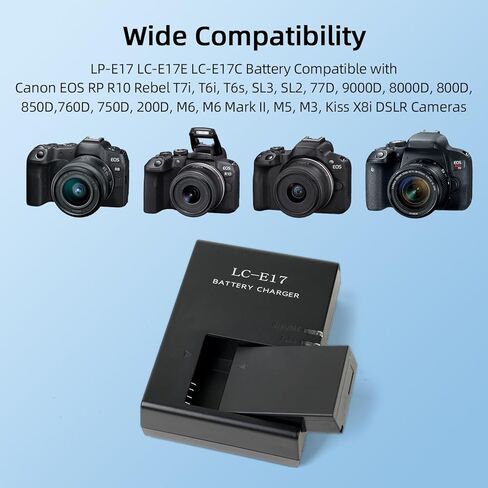 LP-E17 Battery Pack and LC-E17C Battery Charger Compatible with Canon EOS R8 R10 R50 RP, Rebel T6i T7i T8i T6s SL2 SL3, EOS 77D 200D 750D 760D 800D 8000D M3 M5 M6 Mark II, KISS X8i and More in Saudi Arabia