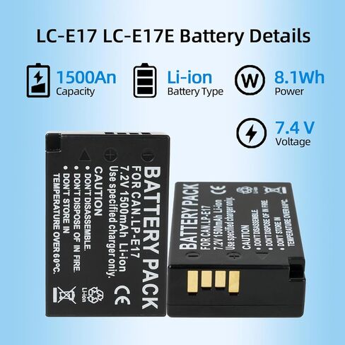 LP-E17 Battery Pack and LC-E17C Battery Charger Compatible with Canon EOS R8 R10 R50 RP, Rebel T6i T7i T8i T6s SL2 SL3, EOS 77D 200D 750D 760D 800D 8000D M3 M5 M6 Mark II, KISS X8i and More in Saudi Arabia