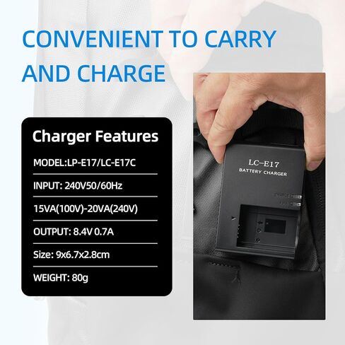 LP-E17 Battery Pack and LC-E17C Battery Charger Compatible with Canon EOS R8 R10 R50 RP, Rebel T6i T7i T8i T6s SL2 SL3, EOS 77D 200D 750D 760D 800D 8000D M3 M5 M6 Mark II, KISS X8i and More in Saudi Arabia