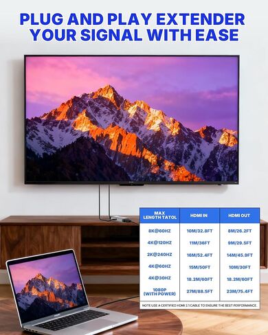 مكرر معزز HDMI 8K، مضخم إشارة نشط HDMI 2.1 يدعم موسع 8K@60 هرتز / 4K@240 هرتز، ويمتد HDMI 1080P حتى 50 مترًا لجهاز PS5، وسلسلة Xbox، وجهاز العرض، وHDCP 2.3 مع منفذ طاقة USB-C in Saudi Arabia