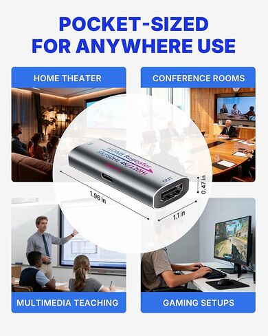 مكرر معزز HDMI 8K، مضخم إشارة نشط HDMI 2.1 يدعم موسع 8K@60 هرتز / 4K@240 هرتز، ويمتد HDMI 1080P حتى 50 مترًا لجهاز PS5، وسلسلة Xbox، وجهاز العرض، وHDCP 2.3 مع منفذ طاقة USB-C in Saudi Arabia
