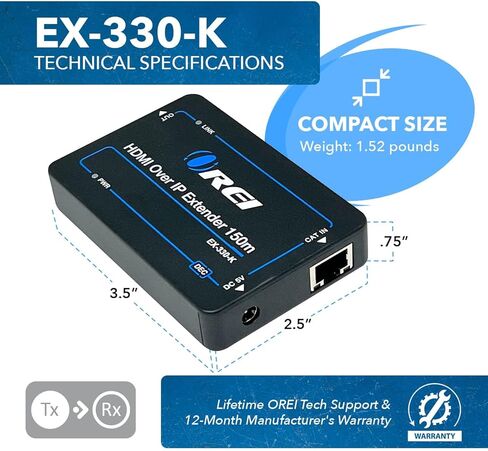 OREI HDMI over Ethernet Extender Over IP with CAT5/CAT6 Cable , with IR Upto 330 Feet - Loop Out - 1080P Full HD Signal Distribution - One to Many option in Saudi Arabia