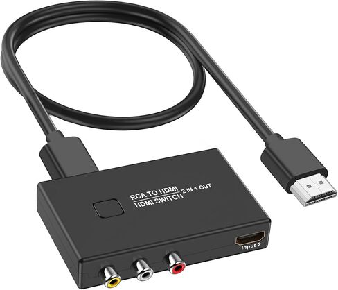 محول RCA إلى HDMI، محول محول AV إلى HDMI 2 في 1 خارج (1 RCA و1 مدخل HDMI) مع كابل HDMI يدعم 4K@30 هرتز ثلاثي الأبعاد 1080P لمشغلات VHS VCR Xbox PS4 Roku Blue-Ray DVD in Kuwait