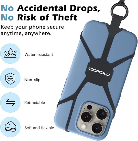 MoKo Retractable Phone Tether Lanyard, Anti-theft Cell Phone Strap with Silicone Sleeve-Fits up to 6.8" Phones, 360° Metal Tether Tab Cellphone Leash Harness for Fishing, Skiing, Kayak, Travel, Black in Saudi Arabia