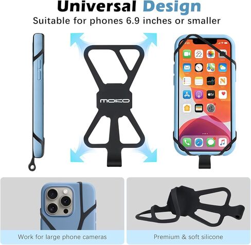 MoKo Retractable Phone Tether Lanyard, Anti-theft Cell Phone Strap with Silicone Sleeve-Fits up to 6.8" Phones, 360° Metal Tether Tab Cellphone Leash Harness for Fishing, Skiing, Kayak, Travel, Black in Saudi Arabia