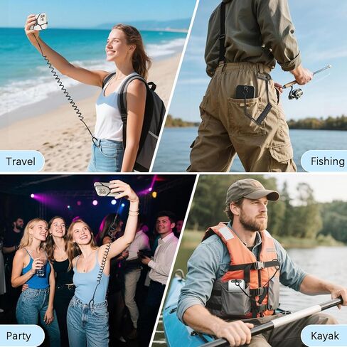 MoKo Retractable Phone Tether Lanyard, Anti-theft Cell Phone Strap with Silicone Sleeve-Fits up to 6.8" Phones, 360° Metal Tether Tab Cellphone Leash Harness for Fishing, Skiing, Kayak, Travel, Black in Saudi Arabia
