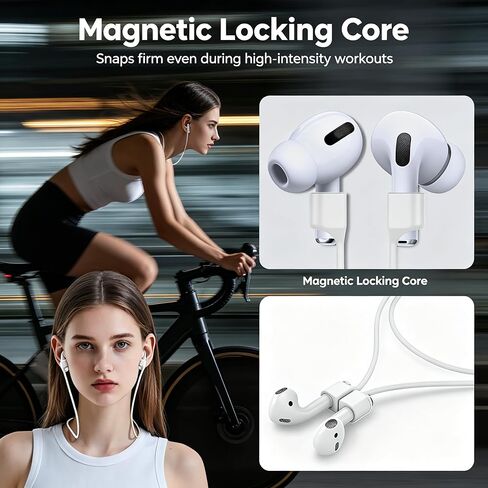 عبوتان من حزام مغناطيسي مضاد للفقد لأجهزة AirPods 3، حبل سيليكون ناعم لـ AirPods Pro 2، حبل رقبة آمن لسماعات الأذن اللاسلكية، سلك موصل رياضي، أسود، أبيض in Saudi Arabia