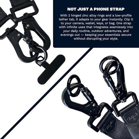 YAEL Halo Black Adjustable Cut-Resistant Anti-Theft Security Strap with Locking Clips for Phone, Camera, Bag, Wallet, Keys & More, Includes 2 Hinge Rings & Phone Case Insert in Saudi Arabia