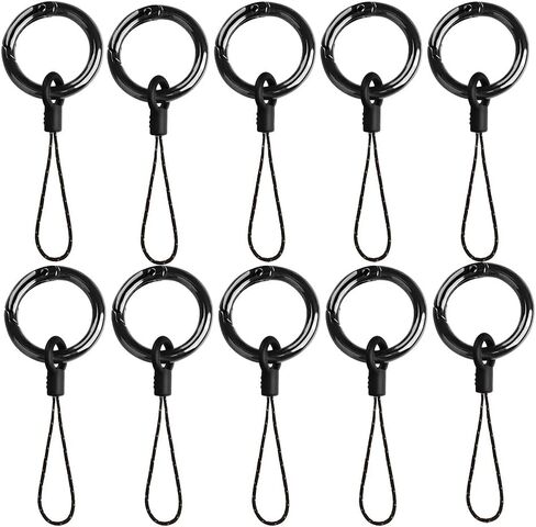 Metal Spring O-Ring Set with Lanyards, 10 Pack Grey 24mm Rings and 15 Pack Black 2.5-inch Nylon Wrist Straps, for Key, Bag, Purse, Handbag, Buckle, Mobile Phone in Saudi Arabia
