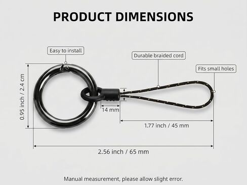 Metal Spring O-Ring Set with Lanyards, 10 Pack Grey 24mm Rings and 15 Pack Black 2.5-inch Nylon Wrist Straps, for Key, Bag, Purse, Handbag, Buckle, Mobile Phone in Saudi Arabia